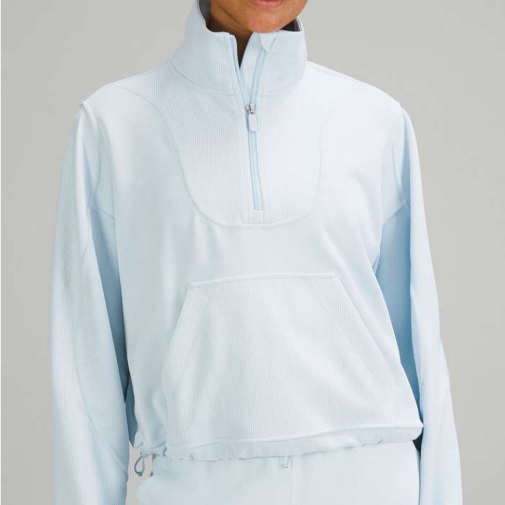 Lululemon brushed softstreme ribbed half zip powder blue size 6